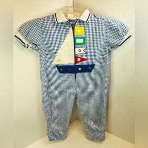Vintage Baby Togs Toddler Boys Sailboat Themed     Romper Jumpsuit Size 24 Month